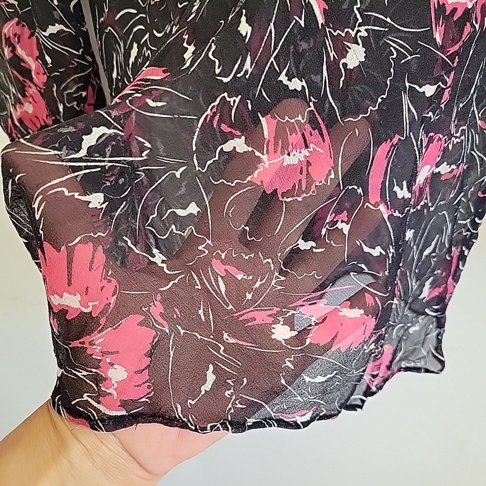 ICE Vintage Y2K Beaded Sheer Silk Floral Blouse Dark Fairy Feminine‎ Whimsigoth - Picture 5 of 14
